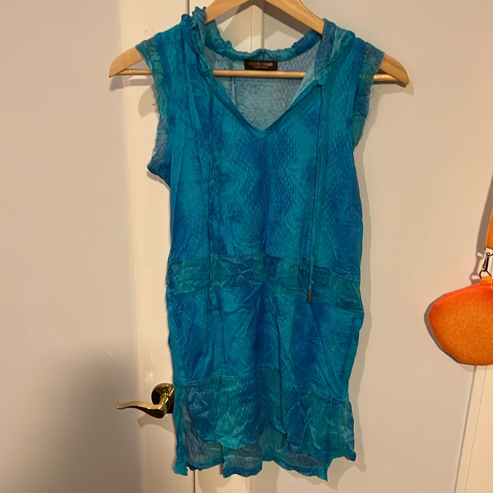 USED Roberto Cavalli Reptile Aquamarine Lace Up Size XS
